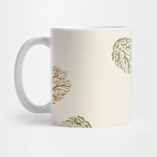 Gold Vertical Split Colorful Pinecone Pattern on Cream Off-White Mug